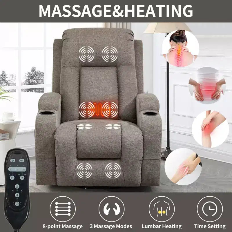 CLIHOME Up to 350 LBS Power Lift Recliner Chair, Heavy Duty Motion Mechanism with 8-Point Vibration Massage and Lumbar Heating