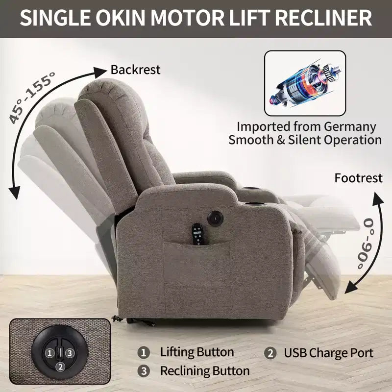 CLIHOME Up to 350 LBS Power Lift Recliner Chair, Heavy Duty Motion Mechanism with 8-Point Vibration Massage and Lumbar Heating