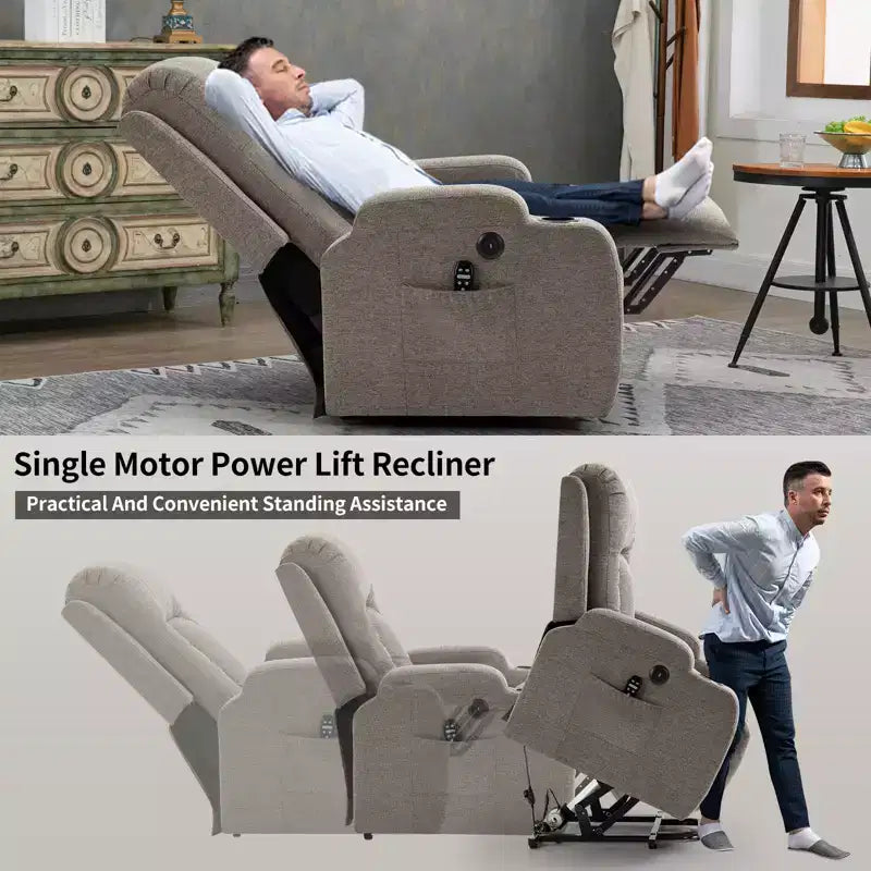 CLIHOME Up to 350 LBS Power Lift Recliner Chair, Heavy Duty Motion Mechanism with 8-Point Vibration Massage and Lumbar Heating
