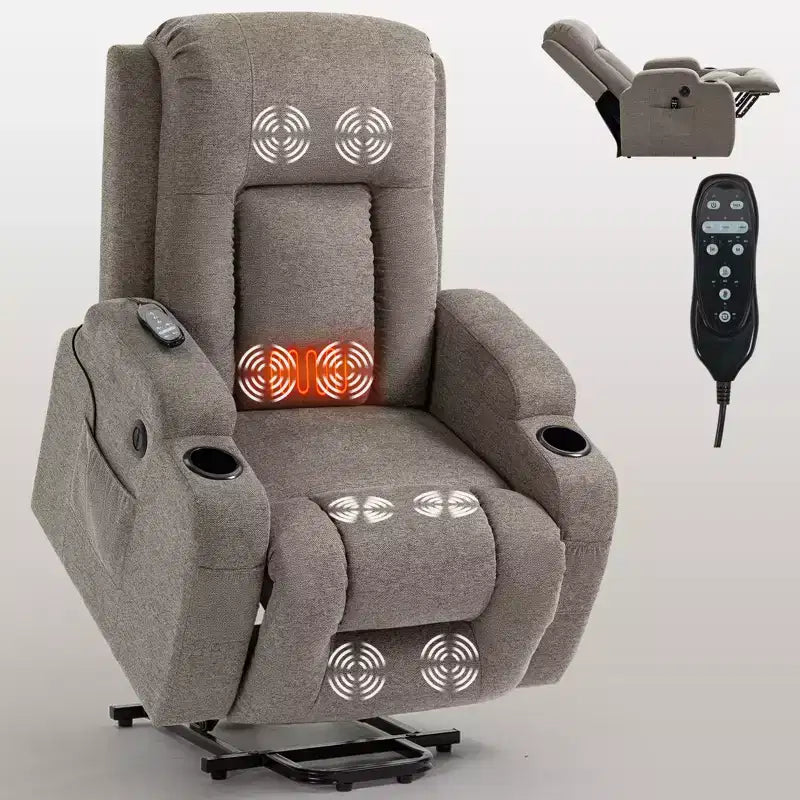 CLIHOME Up to 350 LBS Power Lift Recliner Chair, Heavy Duty Motion Mechanism with 8-Point Vibration Massage and Lumbar Heating