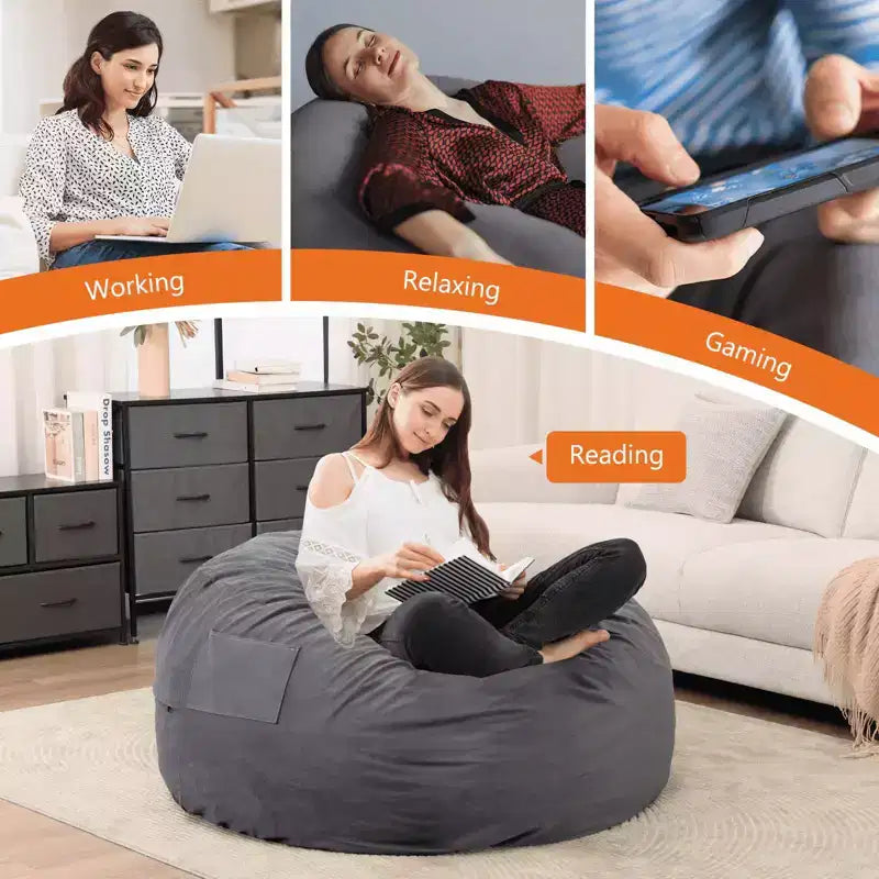 MAYEERTY Pouf géant 120cm rempli de mousse, Housse douce et amovible, Confortable pour adultes, enfants, salon, chambre, dortoir