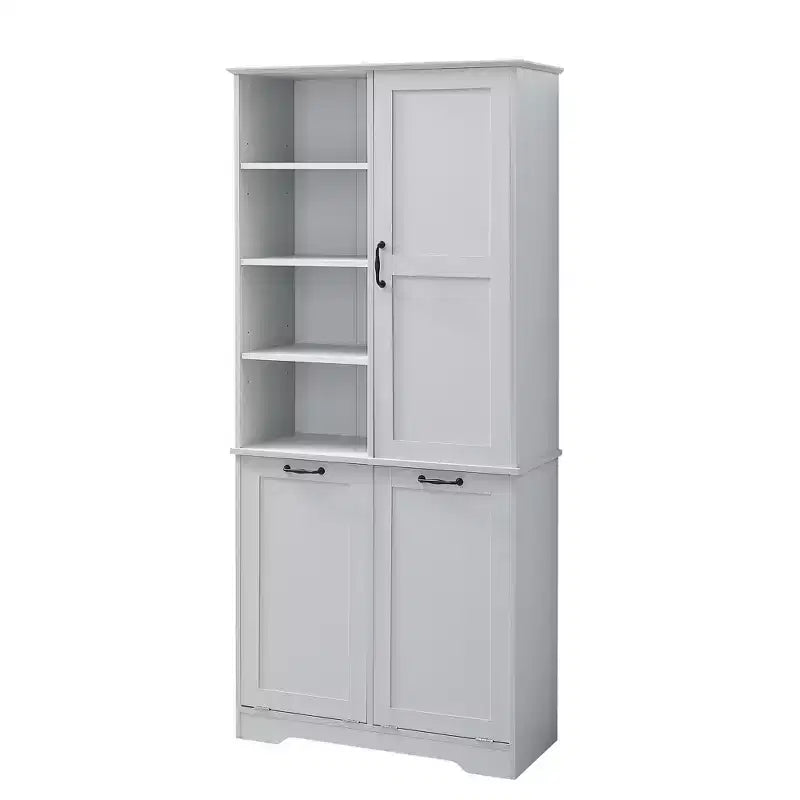 Freestanding Bathroom Storage Cabinet, Tilt-Out Laundry Hamper, Multiple Storage Space, Open Shelve, Adjustable Shelf