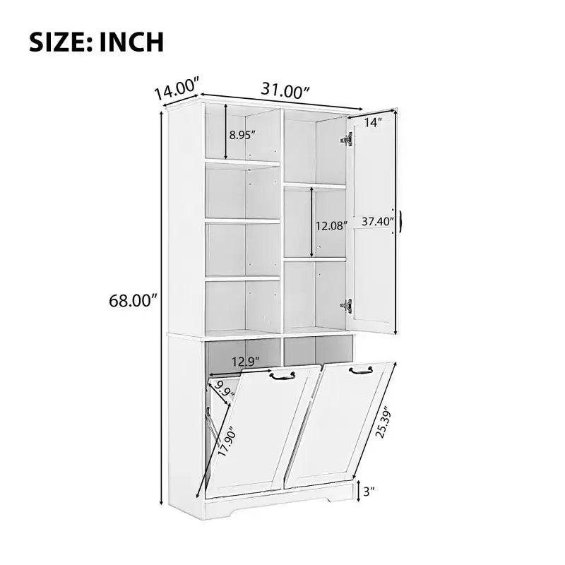 Freestanding Bathroom Storage Cabinet, Tilt-Out Laundry Hamper, Multiple Storage Space, Open Shelve, Adjustable Shelf