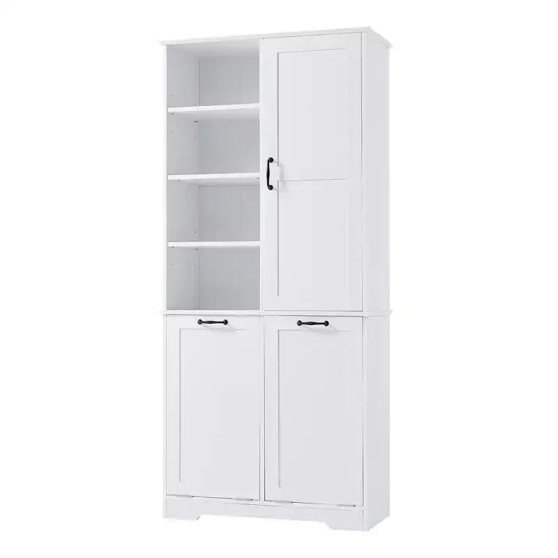 Freestanding Bathroom Storage Cabinet, Tilt-Out Laundry Hamper, Multiple Storage Space, Open Shelve, Adjustable Shelf