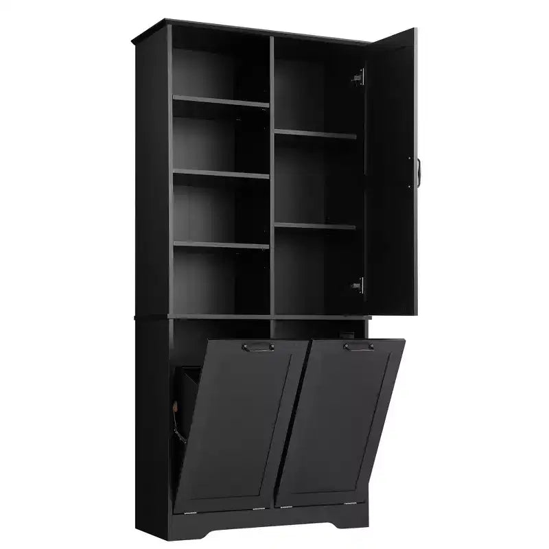 Freestanding Bathroom Storage Cabinet, Tilt-Out Laundry Hamper, Multiple Storage Space, Open Shelve, Adjustable Shelf