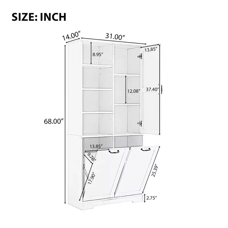 Freestanding Bathroom Storage Cabinet, Tilt-Out Laundry Hamper, Multiple Storage Space, Open Shelve, Adjustable Shelf