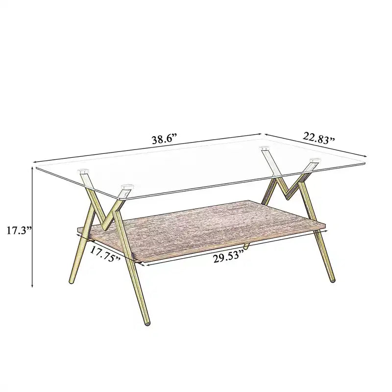 Glass Coffee Table, Modern Rectangle Tempered Glass Top Accent Center Table with Metal Legs, Easy Assembly, for Living Room Home Office