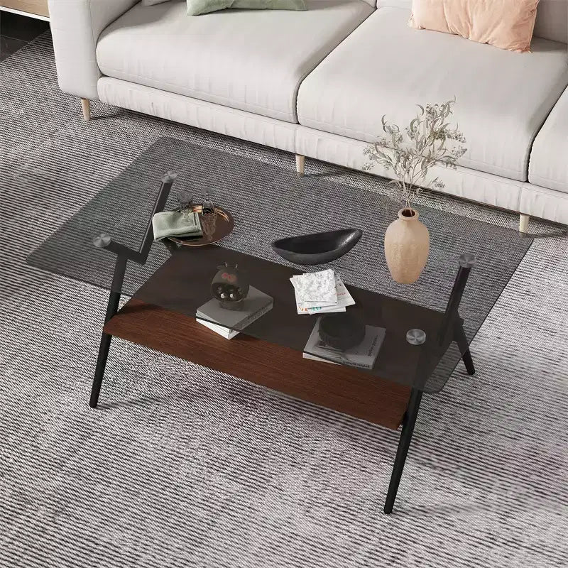 Glass Coffee Table, Modern Rectangle Tempered Glass Top Accent Center Table with Metal Legs, Easy Assembly, for Living Room Home Office