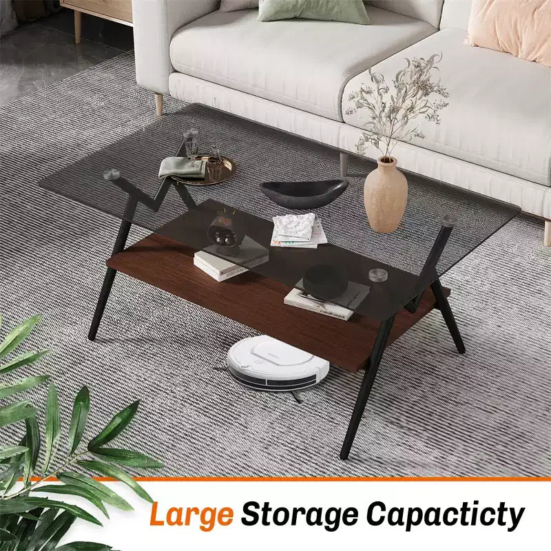 Glass Coffee Table, Modern Rectangle Tempered Glass Top Accent Center Table with Metal Legs, Easy Assembly, for Living Room Home Office