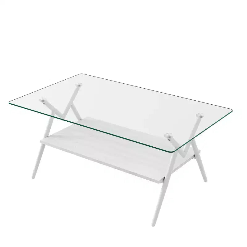 Glass Coffee Table, Modern Rectangle Tempered Glass Top Accent Center Table with Metal Legs, Easy Assembly, for Living Room Home Office