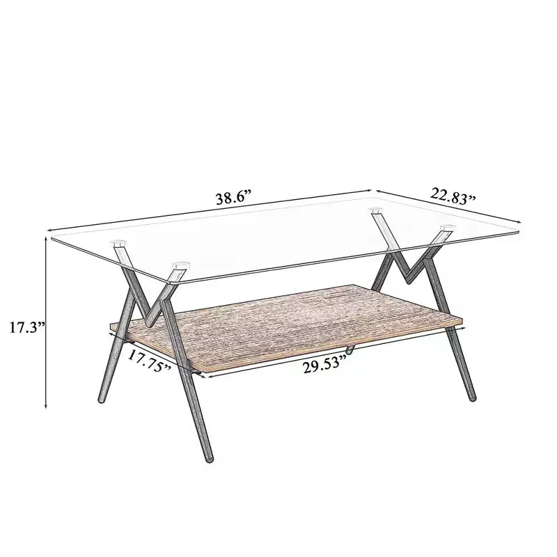 Glass Coffee Table, Modern Rectangle Tempered Glass Top Accent Center Table with Metal Legs, Easy Assembly, for Living Room Home Office