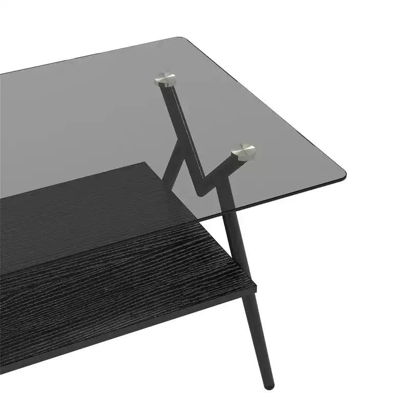 Glass Coffee Table, Modern Rectangle Tempered Glass Top Accent Center Table with Metal Legs, Easy Assembly, for Living Room Home Office