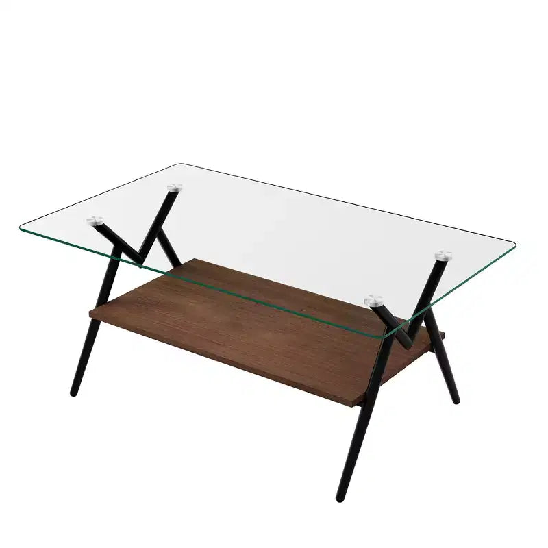 Glass Coffee Table, Modern Rectangle Tempered Glass Top Accent Center Table with Metal Legs, Easy Assembly, for Living Room Home Office