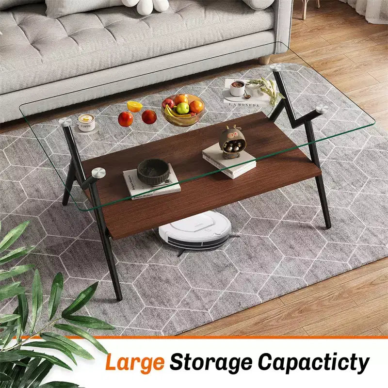 Glass Coffee Table, Modern Rectangle Tempered Glass Top Accent Center Table with Metal Legs, Easy Assembly, for Living Room Home Office