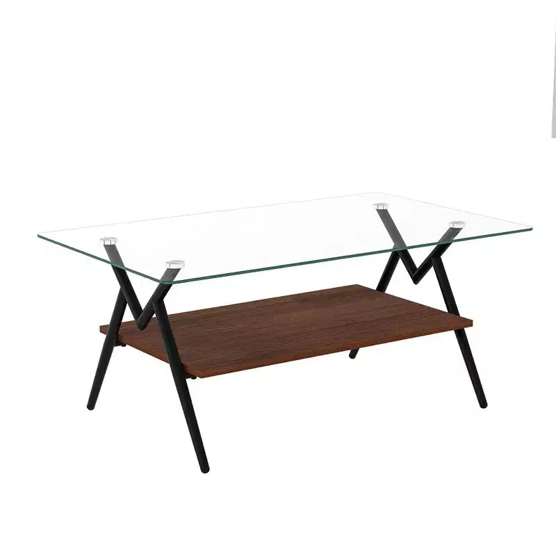 Glass Coffee Table, Modern Rectangle Tempered Glass Top Accent Center Table with Metal Legs, Easy Assembly, for Living Room Home Office