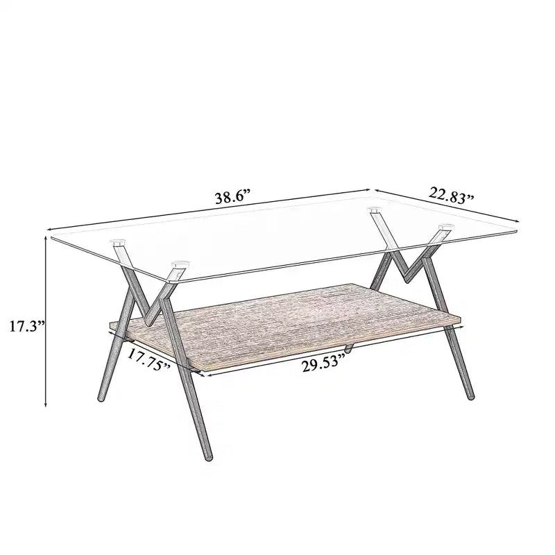 Glass Coffee Table, Modern Rectangle Tempered Glass Top Accent Center Table with Metal Legs, Easy Assembly, for Living Room Home Office