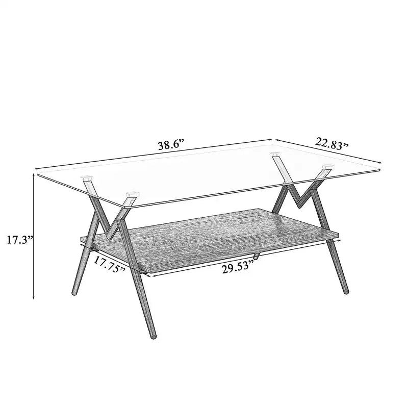 Glass Coffee Table, Modern Rectangle Tempered Glass Top Accent Center Table with Metal Legs, Easy Assembly, for Living Room Home Office