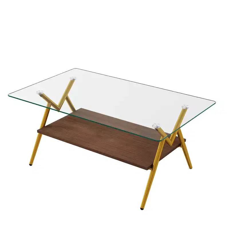 Glass Coffee Table, Modern Rectangle Tempered Glass Top Accent Center Table with Metal Legs, Easy Assembly, for Living Room Home Office