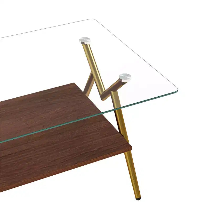 Glass Coffee Table, Modern Rectangle Tempered Glass Top Accent Center Table with Metal Legs, Easy Assembly, for Living Room Home Office