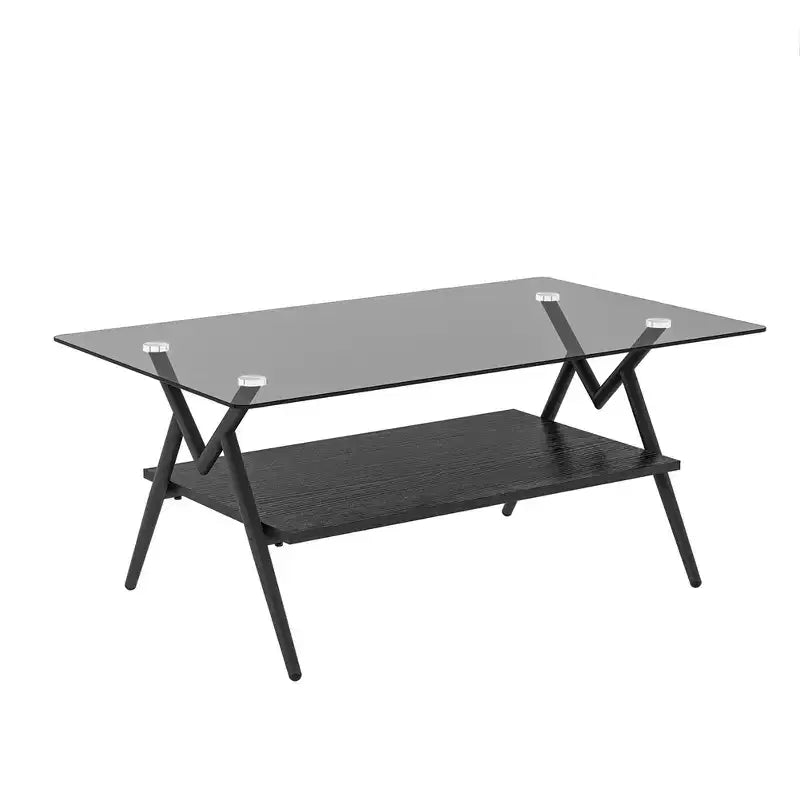 Glass Coffee Table, Modern Rectangle Tempered Glass Top Accent Center Table with Metal Legs, Easy Assembly, for Living Room Home Office