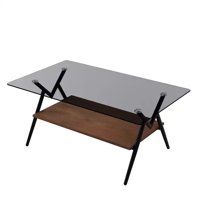 Glass Coffee Table, Modern Rectangle Tempered Glass Top Accent Center Table with Metal Legs, Easy Assembly, for Living Room Home Office