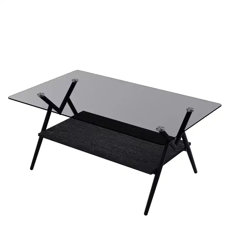 Glass Coffee Table, Modern Rectangle Tempered Glass Top Accent Center Table with Metal Legs, Easy Assembly, for Living Room Home Office