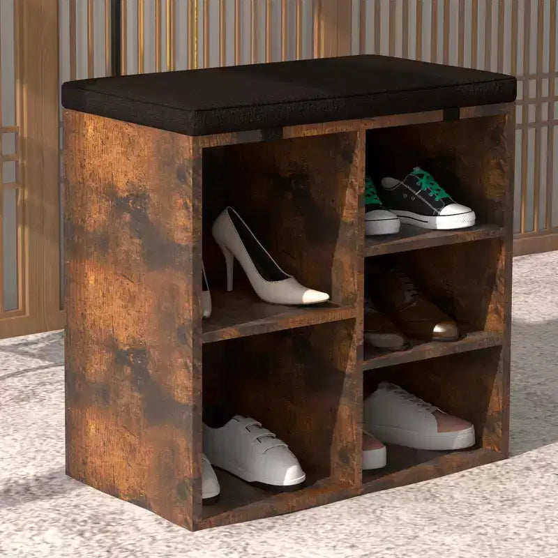 Shoe Storage Bench with Cushion, 20 Cubby Seat Shoe Cabinet, Cubby Seat Shoe Cabinet with 3-Tier Adjustable Shelf for Living Room Hallway