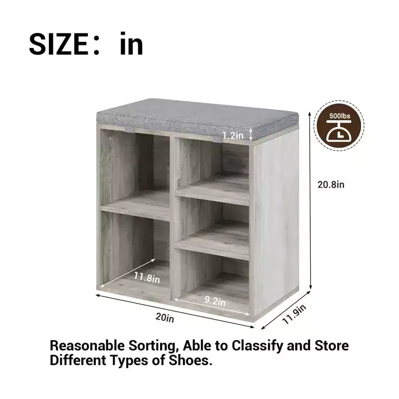 Banc de rangement pour chaussures avec coussin, meuble à chaussures avec 20 casiers, banc de rangement avec 3 étagères réglables pour salon et couloir