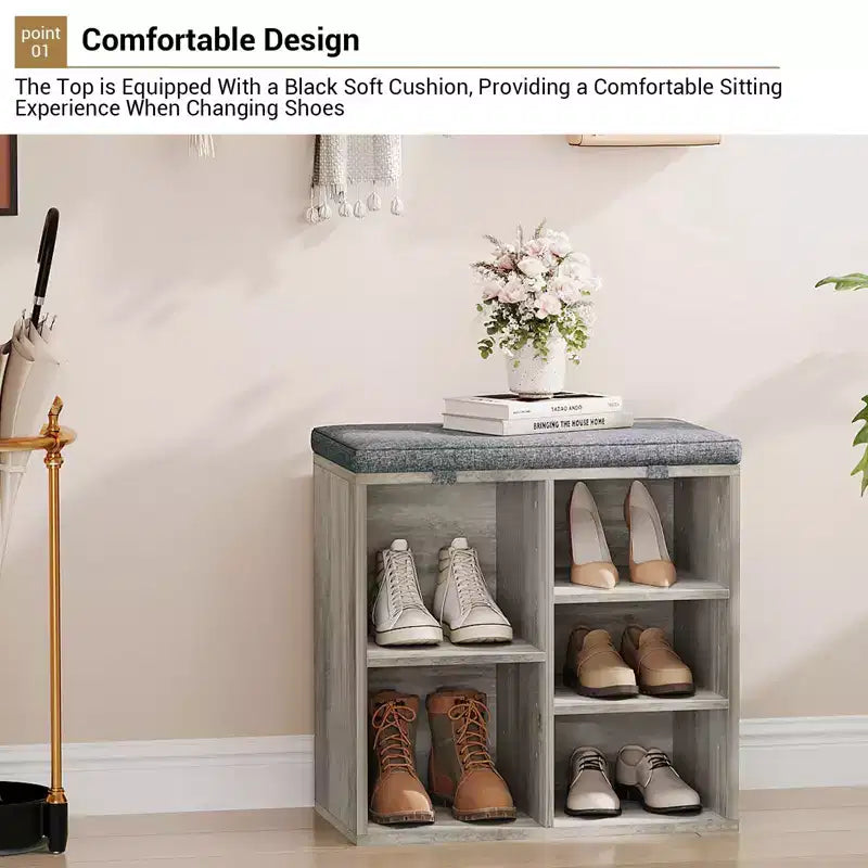 Banc de rangement pour chaussures avec coussin, meuble à chaussures avec 20 casiers, banc de rangement avec 3 étagères réglables pour salon et couloir