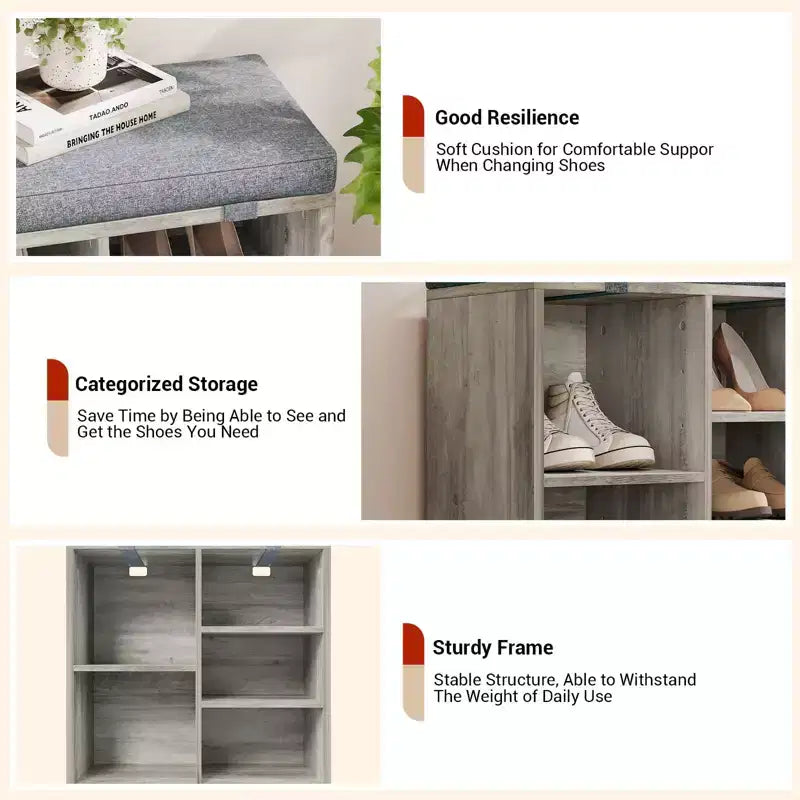 Banc de rangement pour chaussures avec coussin, meuble à chaussures avec 20 casiers, banc de rangement avec 3 étagères réglables pour salon et couloir
