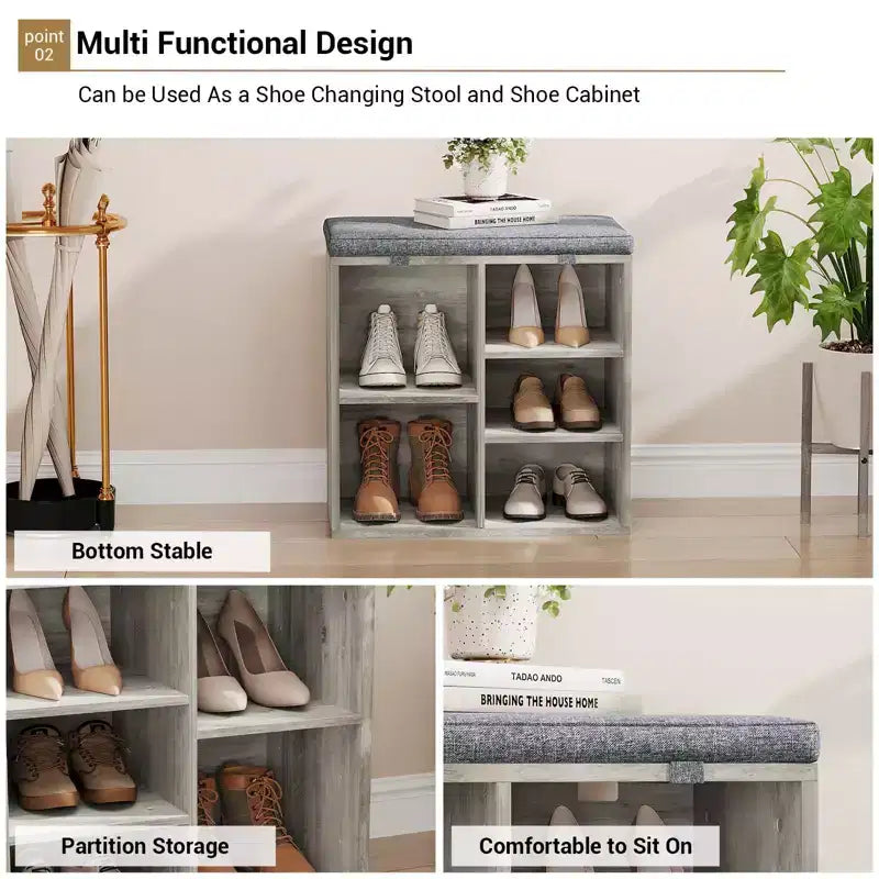 Banc de rangement pour chaussures avec coussin, meuble à chaussures avec 20 casiers, banc de rangement avec 3 étagères réglables pour salon et couloir