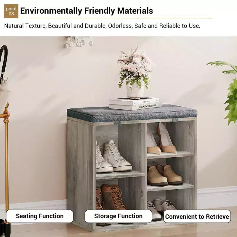 Banc de rangement pour chaussures avec coussin, meuble à chaussures avec 20 casiers, banc de rangement avec 3 étagères réglables pour salon et couloir