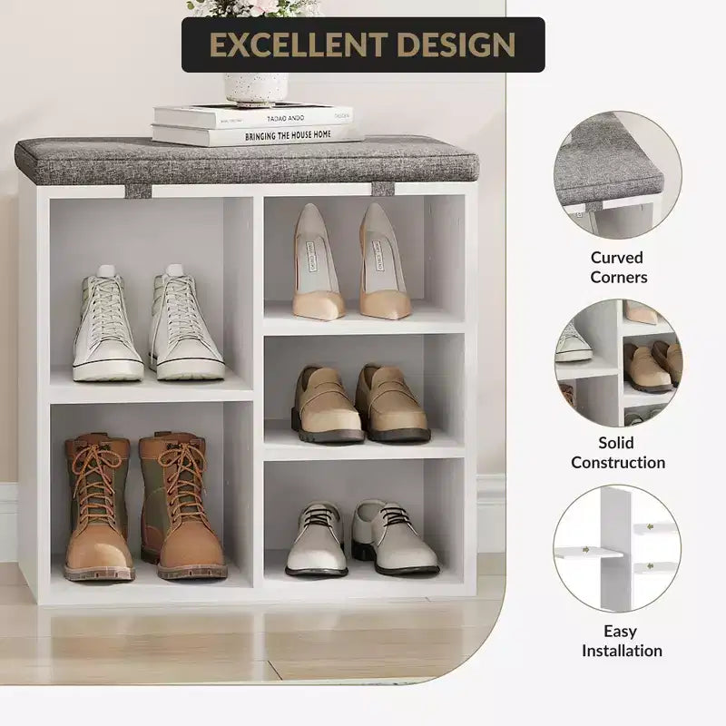 Banc de rangement pour chaussures avec coussin, meuble à chaussures avec 20 casiers, banc de rangement avec 3 étagères réglables pour salon et couloir