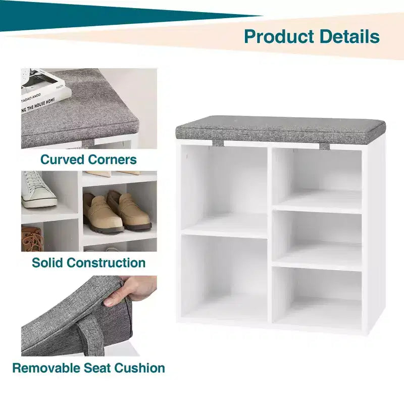 Banc de rangement pour chaussures avec coussin, meuble à chaussures avec 20 casiers, banc de rangement avec 3 étagères réglables pour salon et couloir