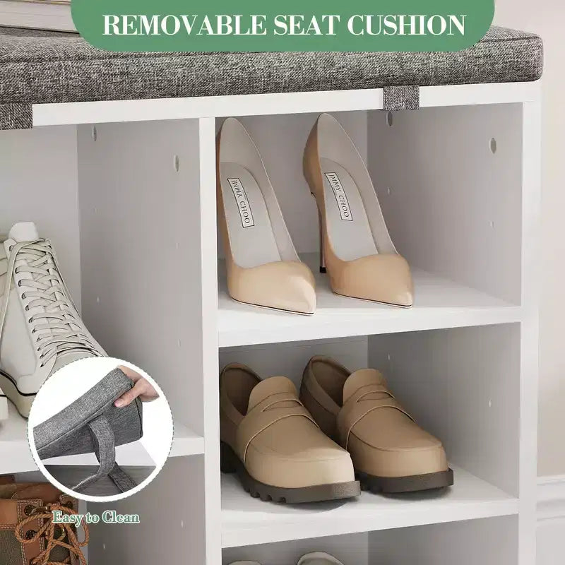 Banc de rangement pour chaussures avec coussin, meuble à chaussures avec 20 casiers, banc de rangement avec 3 étagères réglables pour salon et couloir