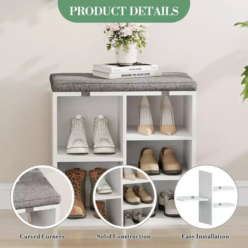 Banc de rangement pour chaussures avec coussin, meuble à chaussures avec 20 casiers, banc de rangement avec 3 étagères réglables pour salon et couloir