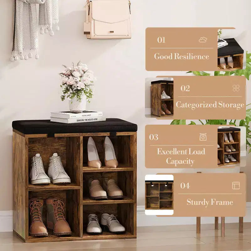 Banc de rangement pour chaussures avec coussin, meuble à chaussures avec 20 casiers, banc de rangement avec 3 étagères réglables pour salon et couloir