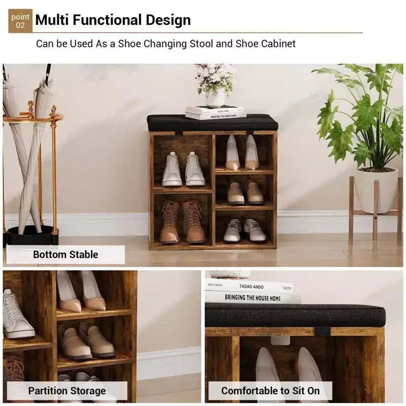 Banc de rangement pour chaussures avec coussin, meuble à chaussures avec 20 casiers, banc de rangement avec 3 étagères réglables pour salon et couloir