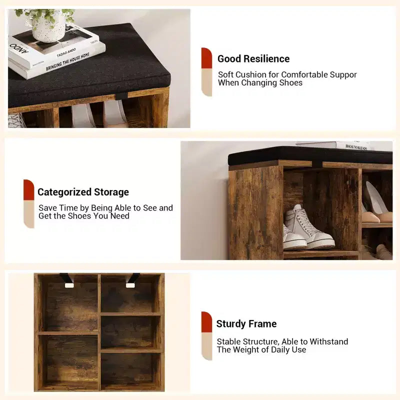 Banc de rangement pour chaussures avec coussin, meuble à chaussures avec 20 casiers, banc de rangement avec 3 étagères réglables pour salon et couloir