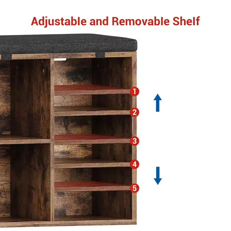Banc de rangement pour chaussures avec coussin, meuble à chaussures avec 20 casiers, banc de rangement avec 3 étagères réglables pour salon et couloir