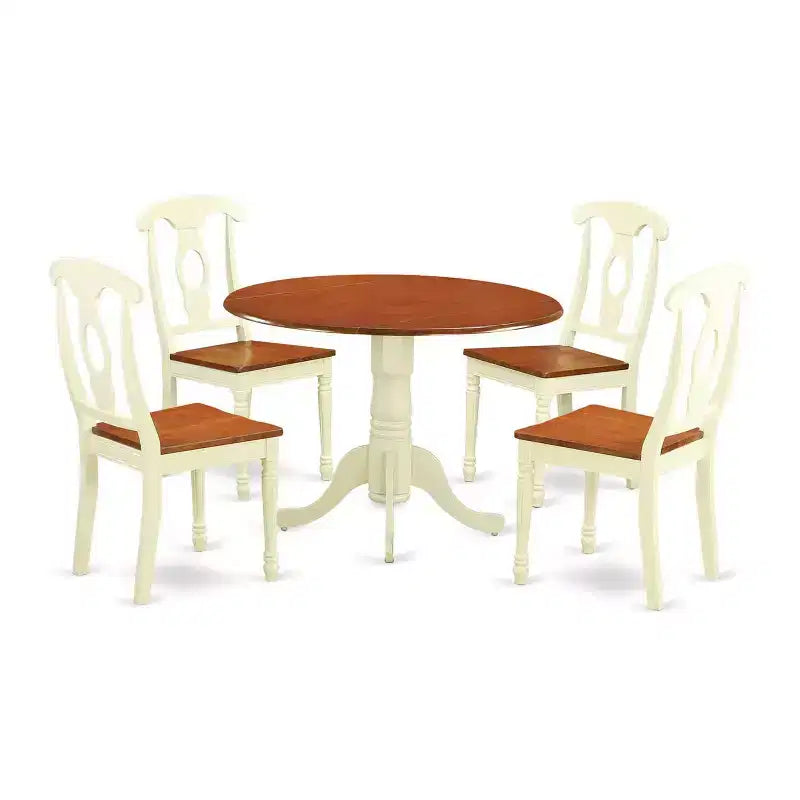 HomeStock Ensemble de meubles de salle à manger 5 pièces comprenant une table de cuisine ronde avec rallonge et 4 chaises de salle à manger, 107x107 cm