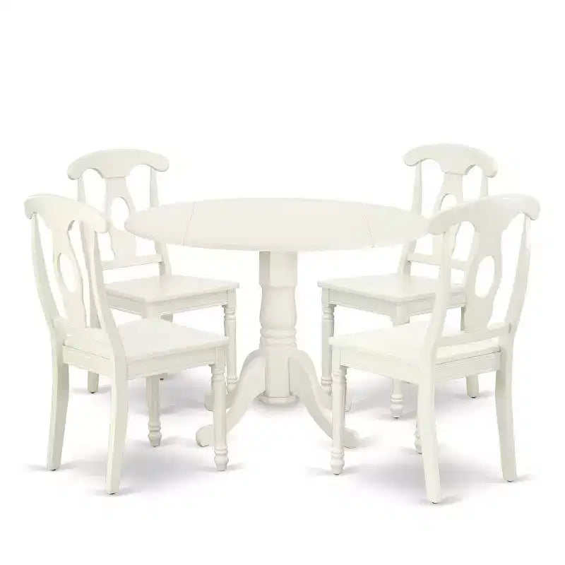 HomeStock Ensemble de meubles de salle à manger 5 pièces comprenant une table de cuisine ronde avec rallonge et 4 chaises de salle à manger, 107x107 cm