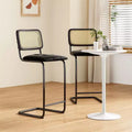 PexFix 2Pcs Counter Height Bar Stools Upholstered PU Leather Barstools with Rattan Back 30 inch Stools Armless Bar Chairs for Kitchen Island Black