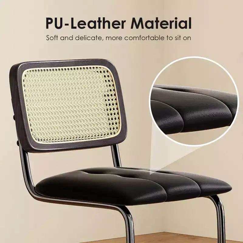 PexFix Lot de 2 tabourets de bar hauteur comptoir en cuir PU rembourré avec dossier en rotin, tabourets de 76 cm sans accoudoirs pour îlot de cuisine Noir