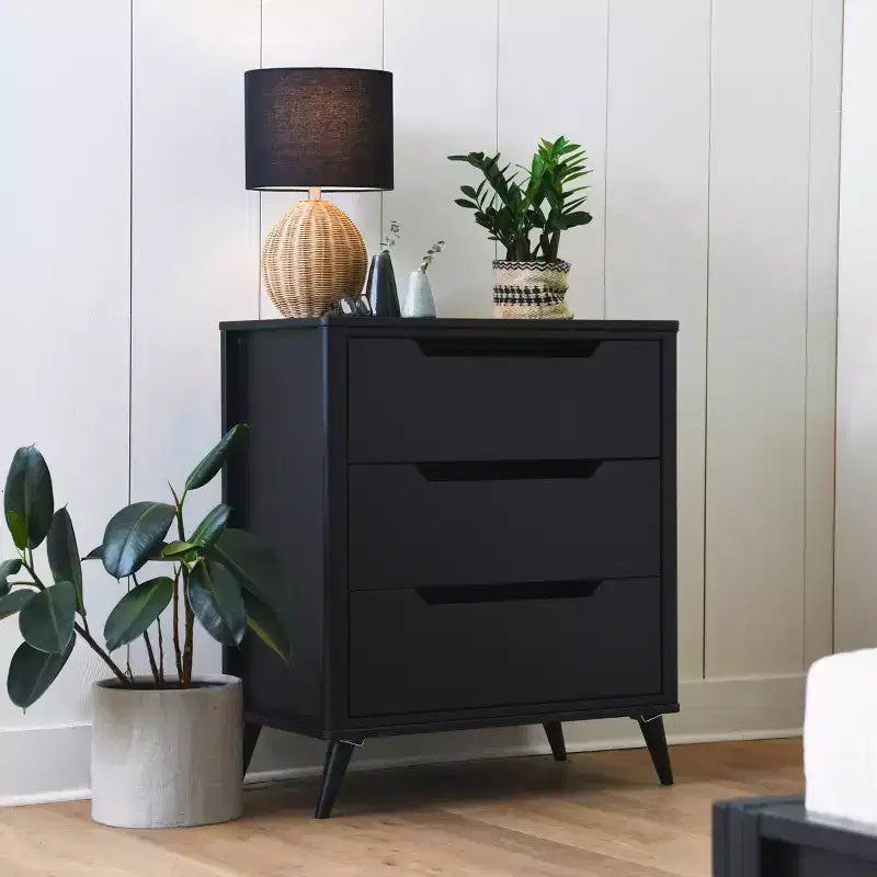 Commode en bois massif Yume Mid-Century Moderne à 3 tiroirs