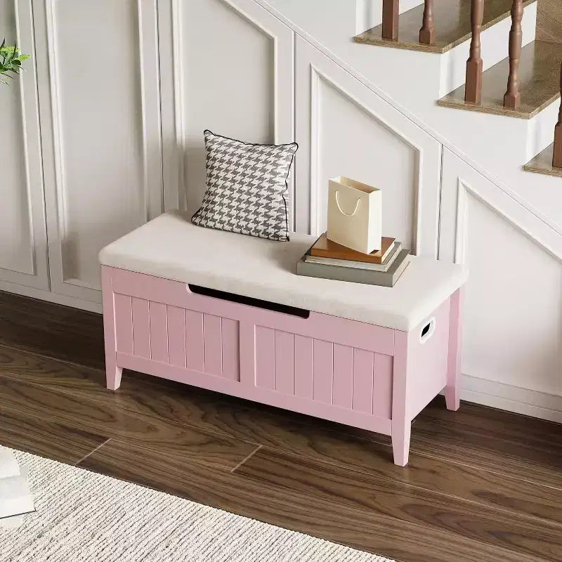 39.4 Banc de rangement en rotin pour entrée avec coussin d'assise, coffre de rangement, banc à chaussures, coffre de rangement pour entrée, salon, chambre à coucher