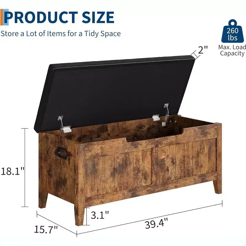 39.4 Banc de rangement en rotin pour entrée avec coussin d'assise, coffre de rangement, banc à chaussures, coffre de rangement pour entrée, salon, chambre à coucher
