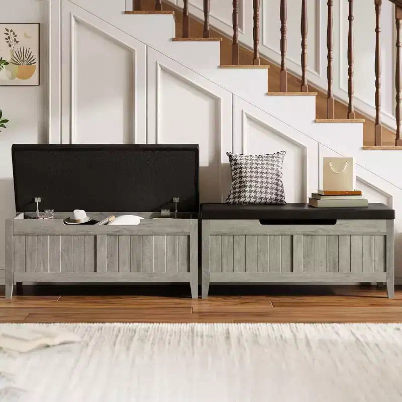 39.4 Banc de rangement en rotin pour entrée avec coussin d'assise, coffre de rangement, banc à chaussures, coffre de rangement pour entrée, salon, chambre à coucher