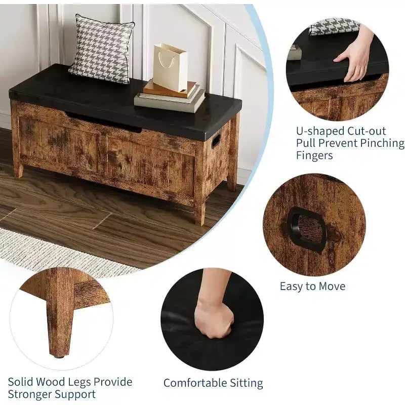 39.4 Banc de rangement en rotin pour entrée avec coussin d'assise, coffre de rangement, banc à chaussures, coffre de rangement pour entrée, salon, chambre à coucher