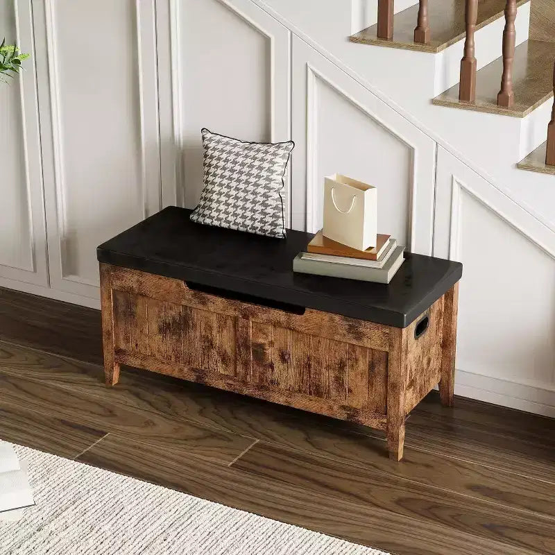 39.4 Banc de rangement en rotin pour entrée avec coussin d'assise, coffre de rangement, banc à chaussures, coffre de rangement pour entrée, salon, chambre à coucher
